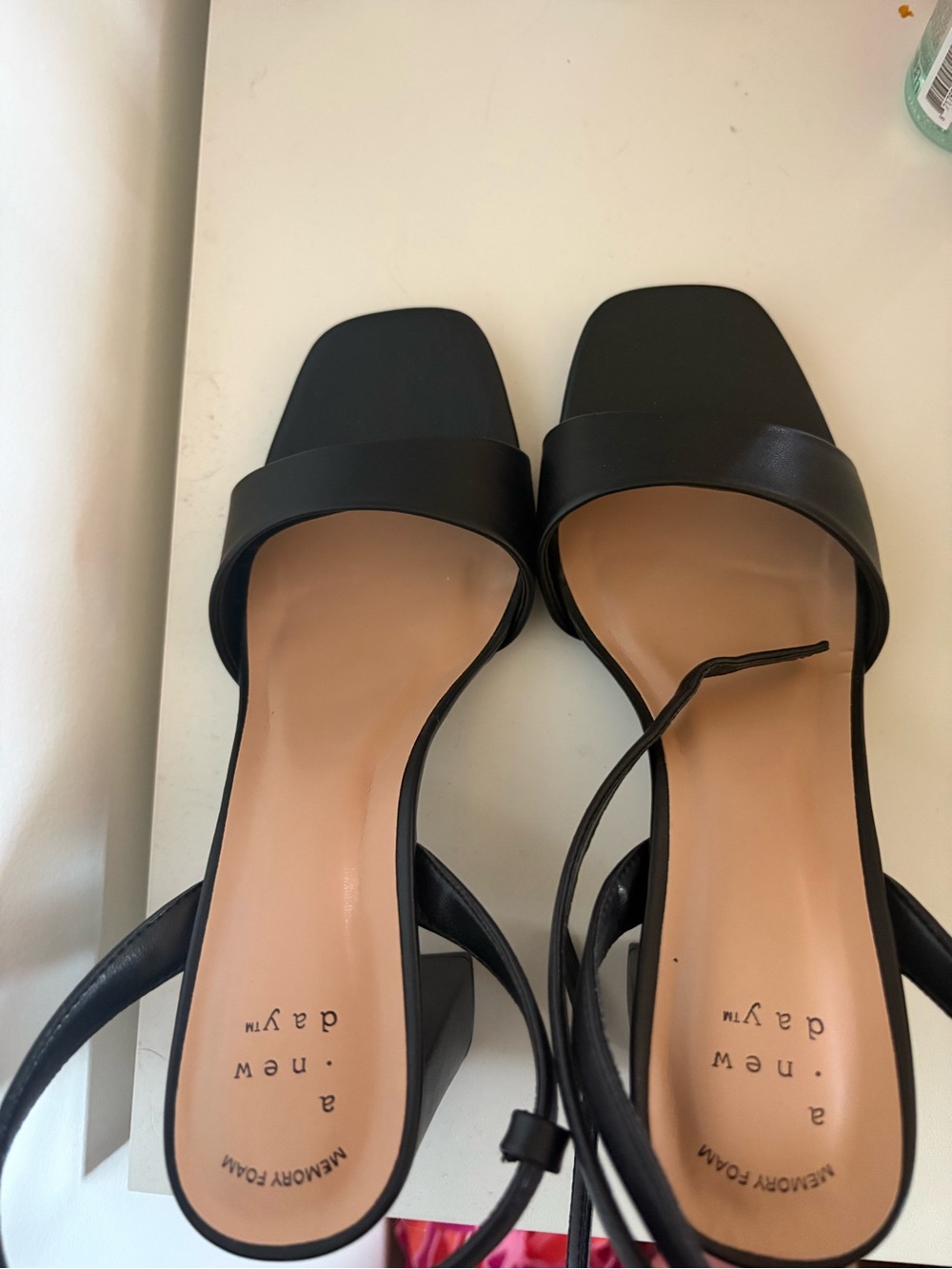 a new day Black Square-Toe Ankle Strap Heels